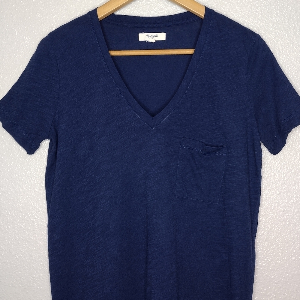 Madewell Women's Cotton Blue Short Sleeve V-Neck T-Shirt Basic Top - Picture 3 of 13